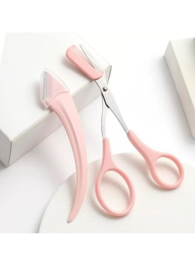 Two-piece eyebrow trimmer set, eyebrow trimmer scissors with comb, unisex curved face razor set, stainless steel beard and eyebrow trimming tools, non-slip handle for easy and precise trimming. - Image 3